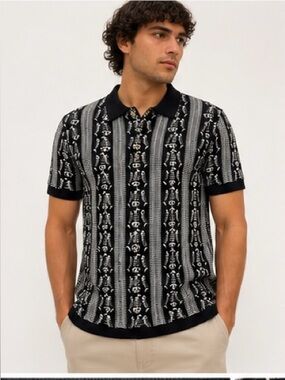 Critical Slide (TCSS) Bone Yard Knit Polo Shirt
Black & White - Size S